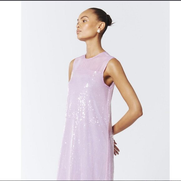 Sequined Sheer Gown In Wisteria Purple - Picture 2 of 6